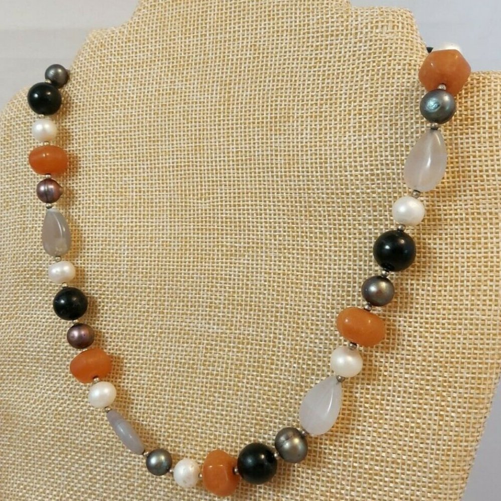 Natural quartz agate pearls beaded choker necklace 18" handmade
